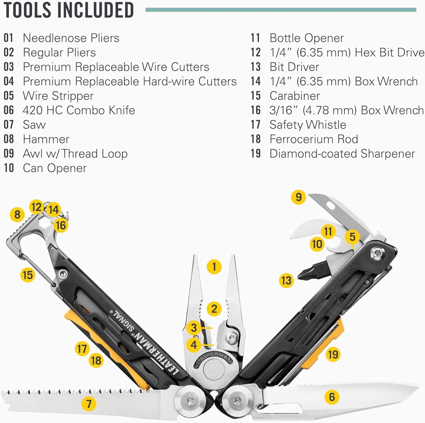 Leatherman Signal Multi-Tool - 19 Tools for Camping & Survival, with Black Nylon Holster, Brown