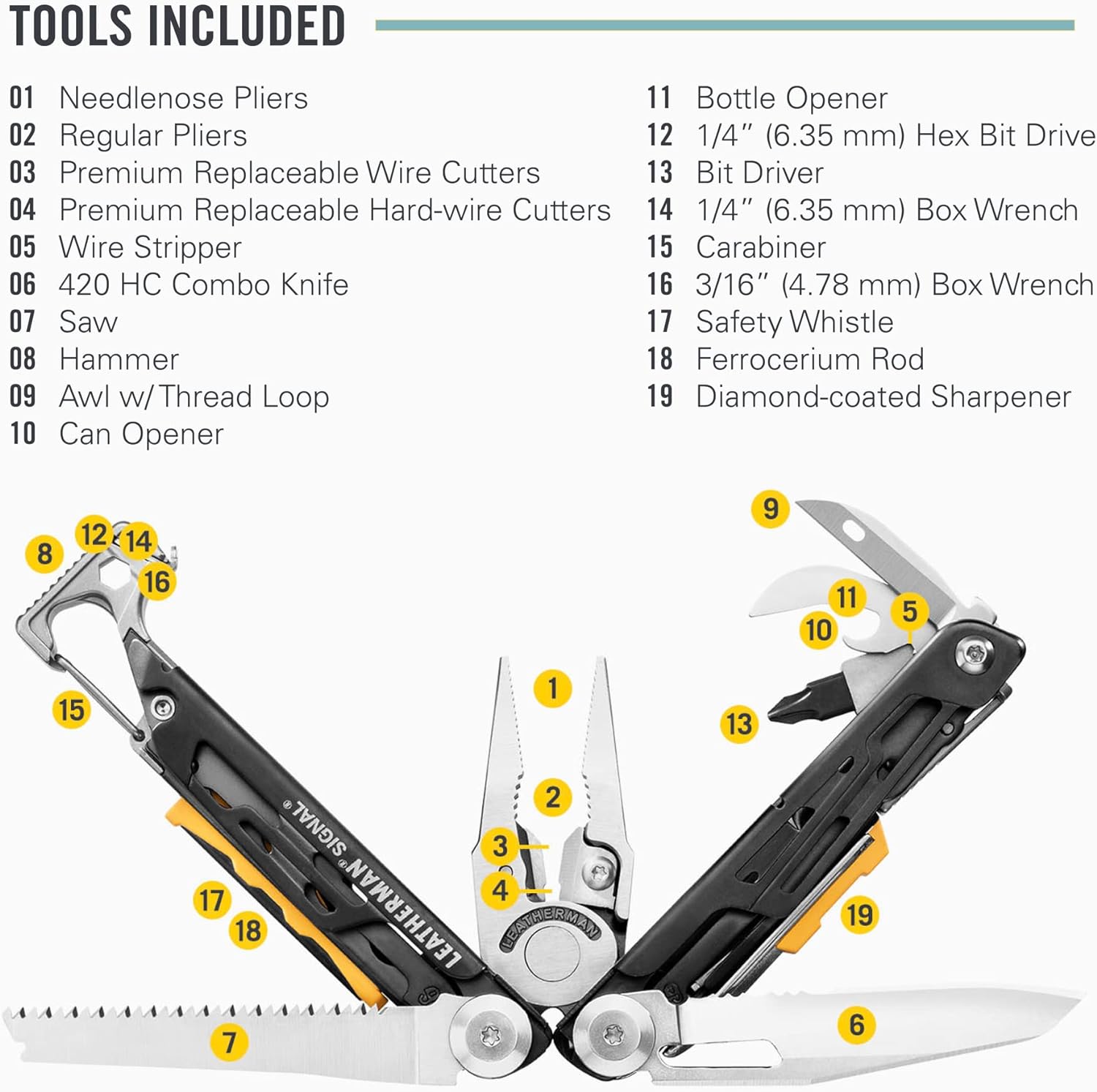 Leatherman Signal Multi-Tool - 19 Tools for Camping & Survival, with Black Nylon Holster, Brown