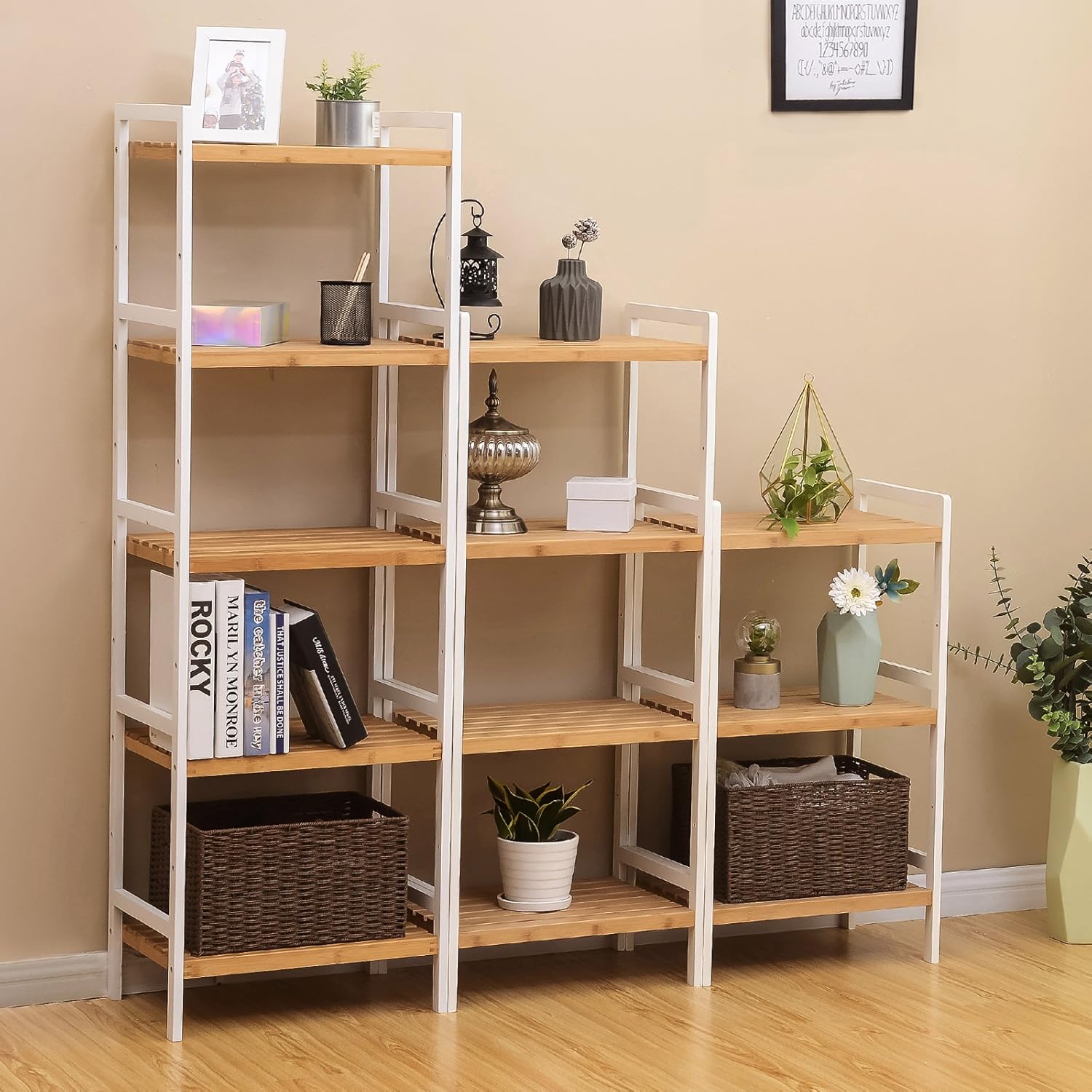 SONGMICS 3-Tier Bamboo Storage Rack for Bathroom, Kitchen, Bedroom, 45 x 31.5 x 80 cm, Natural and White BCB73Y